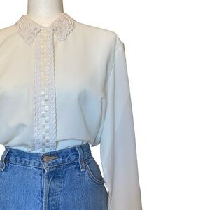 Vintage | Lace Embellished Button Up Blouse